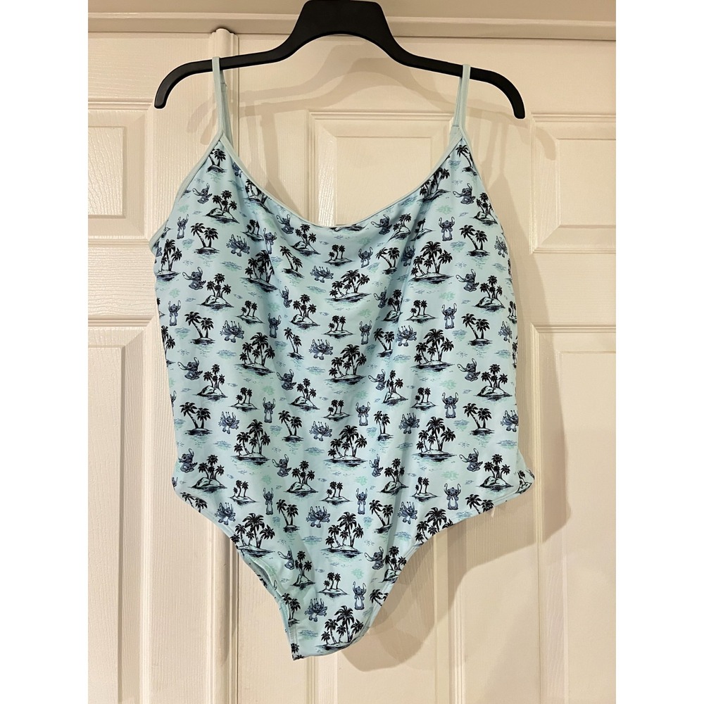 Disney Womens Blue Stitch Hawaiian Print One Piece Bathing Suit Plus Sz 3X Beach
